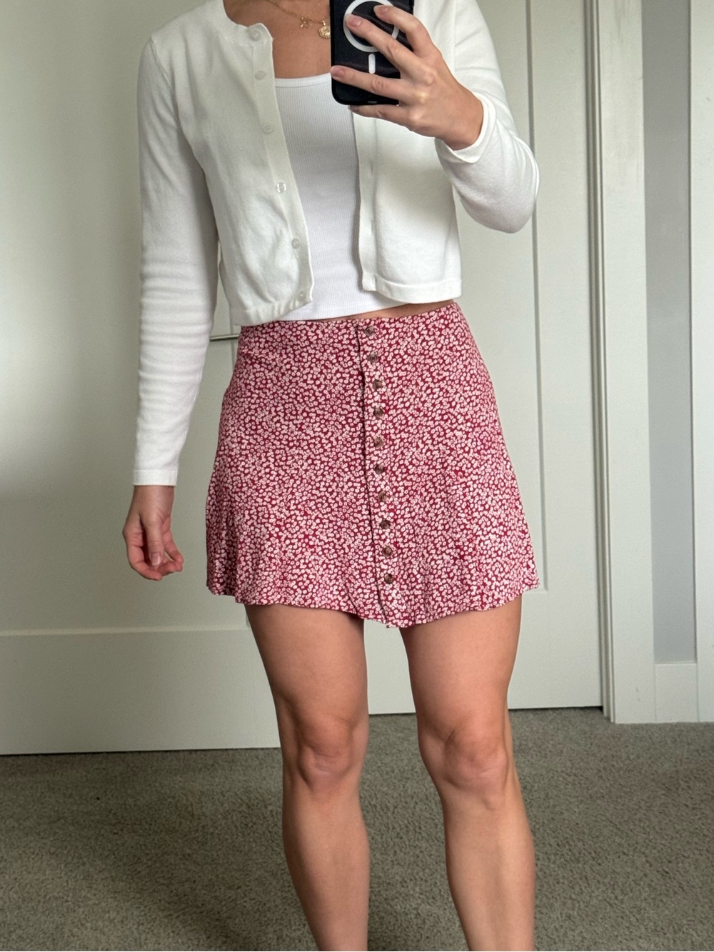American Eagle Outfitters Red & White Floral Mini Skirt